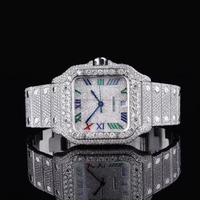 Reloj de Cuarzo Cuadrado de Lujo Vintage Seiko con Incrustaciones de Diamantes Moissanite de 40 mm, Resistente al Agua 3BAR, Esfera de Cristal de Zafiro, Números Romanos