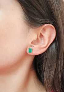 Lab Grown <b>Emerald</b> <b>Stud</b> Earrings 925 Sterling Silver Gold Plated <b>Emerald</b> Cut Green Gemstone Trendy Anniversary Earrings for Women - Product Image 4