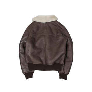 Blouson aviateur en cuir véritable marron pour homme, col rabattu, fermeture éclair, doublure en fausse fourrure, style motard hiver - Product Image 2