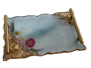 Bandeja de fruta de resina y metal artesanal, bandeja para servir resina con mango de metal, bandeja para servir comida para restaurante - Product Image 3