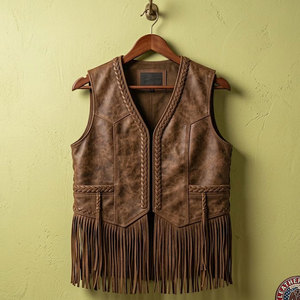 <b>Mens</b> Cowboy Fringe Vest Leather Western Sleeveless <b>Jacket</b> <b>Suede</b> Tassel Festival Rodeo Biker Supplier Premium OEM Apparel - Product Image 2