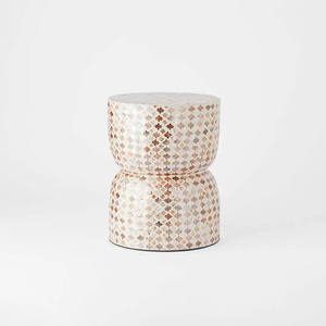 Tabourets sablier en treillis à quatre feuilles, mosaïque artisanale en nacre, petite table d'appoint pour la décoration du salon et de la chambre - Product Image 1