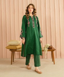 Green Embroidered Cotton Salwar Kameez Set Women Traditional Loose Fit <b>Ankle</b>-Length Casual Wear India Pakistan Style - Product Image 4