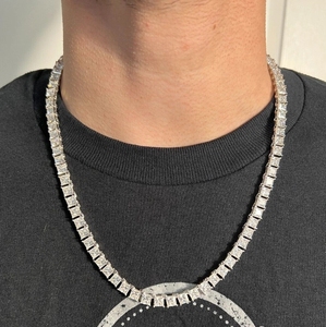 Envío directo desde EE. UU. Collar de cadena tipo tenis con racimo de diamantes de moissanita VVS de plata de ley 925 para mujer - Product Image 3