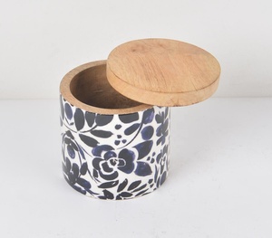 Boîte de conserve monochrome tournée en bois de manguier émaillée à la main avec motif personnalisé Fabricant en gros vente directe d'usine - Product Image 3