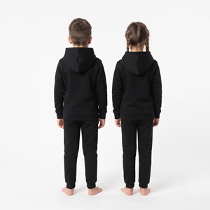 Conjunto Deportivo de Felpa de Algodón con Capucha para Niños, Color Negro Sólido, Ropa Casual de Dos Piezas Personalizada para Niños - Product Image 6