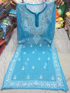 Kurta Droit Bleu Ciel Brodé Style Chikankari – Achetez Directement du Fournisseur - Product Image 5