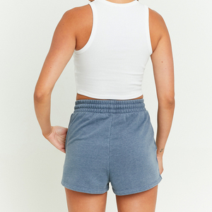 Women's Acid Wash Short Mid Waist Breathable Logo Fleece Shorts 100% Cotton <b>Elastic</b> Waist Customizable - Product Image 3