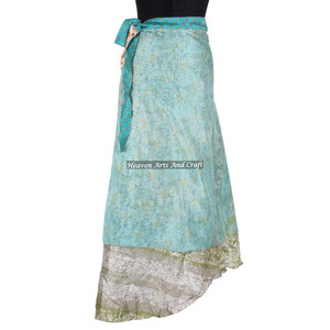 Superbe jupe longue en soie pour danse du ventre, style gypsy, à enrouler, 2 couches, réversible, effet sari magique, idéale pour la plage, article très prisé - Product Image 2