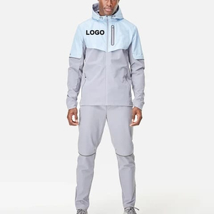 Unisex Lightweight Breathable Windproof Printed Sporty Hooded 2 1 Tracksuit Set Full <b>Zip</b> Jacket <b>Jogger</b> Pants Side <b>Pockets</b> Solid - Product Image 1
