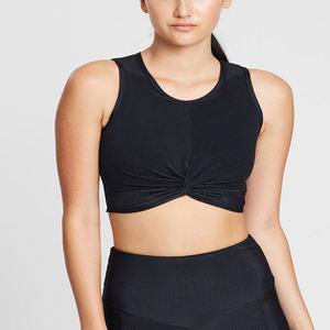 Soutien-gorge de sport noir torsadé à col montant, haut de yoga et de fitness sans coutures pour femme - Product Image 3