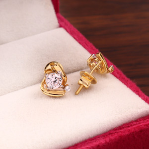 Boucles d'oreilles clous rondes couleur or 14 carats, imitation diamant à quatre griffes, bijoux d'oreille pour femme, cadeau de fête - Product Image 2