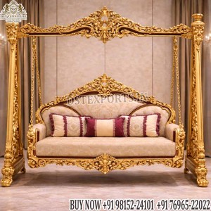 Columpio de Pavo Real Blanco y Dorado de Gran Tamaño para Hogares Indios, Compre un Jhoola/Onjhal de Madera de Lujo Estilo Maharaja con Pilares Tallados, Reino Unido - Product Image 4