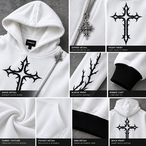 <b>Men's</b> Gothic Hoodie 400 GSM Heavyweight Cotton <b>Fleece</b> <b>White</b> Black Gothic Print Custom Embroidery Print Logo OEM ODM - Product Image 4