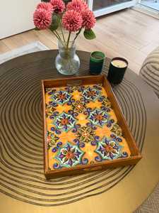 Modern Wooden <b>Serving</b> <b>Tray</b> with Mediterranean Enameled <b>Trays</b> Decorative Vintage <b>Wood</b> Tea Coffee Platter for Home & Hotel By UO - Product Image 5