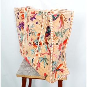 Women's Bohemian Tote <b>Bag</b> with Open Closure Solid Cotton Floral Motifs Hand-Blocked Screen Print Foldable - Product Image 4