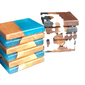 Ensemble de sous-verres en résine de qualité RÉSISTANT avec effet océan Dessous de verre décoratifs carrés et ronds en résine époxy par Craftsy Home - Product Image 1