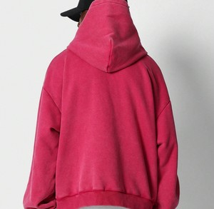 Sudadera con Capucha Extra Grande para Hombre, Color Rosa Sólido, Algodón French Terry, Estilo Casual con Bolsillo, para Otoño - Product Image 2