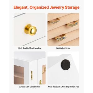Boîte à bijoux rotative à 360 degrés avec 5 tiroirs, fenêtre en acrylique, 4 crochets pour colliers, rangement spacieux, organisateur de bijoux à 5 tiroirs - Product Image 4