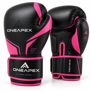 Gants de boxe ONEAPEX en cuir PU noir et rose, respirants, pour entraînement professionnel, logo personnalisé, vente en gros OEM - Product Image 1