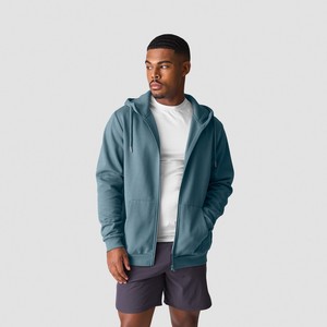 Sweat-shirt à capuche zippé pour homme, couleur turquoise, coupe classique, couleur unie, décontracté, en molleton français 100% coton, respirant, écologique, vêtement d'hiver - Product Image 1