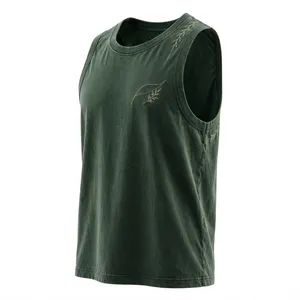 เสื้อกล้ามผู้ชายสีเขียว คอโอ ปักลายใบไม้ สไตล์ลำลอง ผ้าถัก ระบายอากาศได้ดี โพลีเอสเตอร์ แต่งสีตัดต่อแบบแพทช์เวิร์ค - Product Image 4