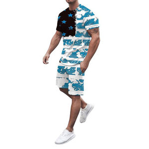 ชุดวอร์มผู้ชายแบรนด์ใหม่ เสื้อยืด กางเกงขาสั้น ชุดสองชิ้น ฤดูร้อน ผ้าฝ้าย 100% ชุดกีฬาแขนสั้น - Product Image 3