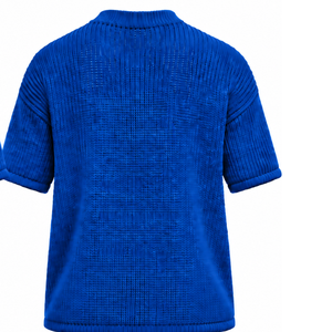 Royal <b>Blue</b> <b>Men</b> Knitted T Shirt Short Sleeve Crew Neck Textured Casual Top Custom Printed Streetwear Summer Fashion Wholesale - Product Image 2