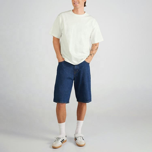 Shorts en jean baggy personnalisés avec logo brodé, style streetwear vintage, denim uni, été - Product Image 1