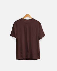 Camiseta Unisex de Cuello Redondo y Manga Corta, Color Marrón Oscuro, 100% Algodón, Transpirable, Corte Regular, para Todas las Temporadas, Color Sólido - Product Image 1