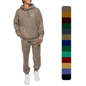 Ensemble de survêtement streetwear pour homme, effet délavé, avec sweat à capuche et pantalon de jogging, logo personnalisé, fabricant de tenues de jogging en coton - Product Image 1