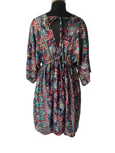 Boho Printed Midi <b>Dress</b> With Tie Neck And Three Quarter Sleeves <b>Loose</b> Fit <b>Summer</b> Casual Woven <b>Dress</b> Paisley Pattern - Product Image 5