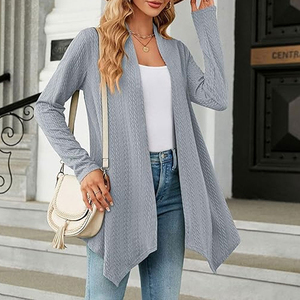 Cárdigan Largo de Punto para Mujer, Color Sólido, Cuello en V, Manga Larga, Casual, Abierto por Delante, 100% Acrílico, Transpirable, Ropa de Invierno - Product Image 6