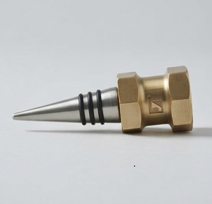 Bouchon de bouteille de vin en métal avec finition argentée et dorée, fermeture hermétique pour bouteilles de vin, bouchon de bouteille géométrique moderne - Product Image 4