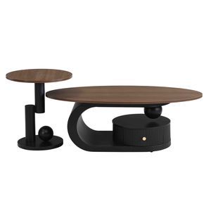 Set di 2 Tavolini da Caffè Ovali di Lusso Neri con Vano Portaoggetti per Soggiorno, Tavolino da Cocktail - Product Image 4