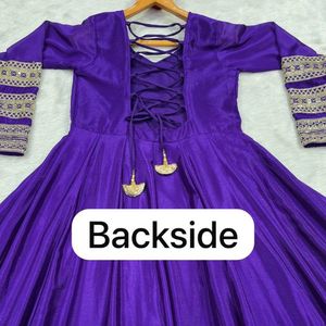 Salwar Kameez de Seda Morada para Mujer, Traje Tradicional Étnico Largo hasta el Suelo, para Bodas y Fiestas, Corte Regular, Elástico, India - Product Image 6