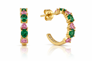 Pendientes de aro de plata de ley 925 con circonita cúbica, hechos a mano, con piedras preciosas y chapados en oro para mujer - Product Image 3