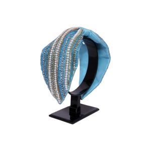 Beaded Turquoise <b>Headband</b> Pearl Crystal Embroidered <b>Padded</b> Fabric Women and Girls Fashion Accessories - Product Image 1