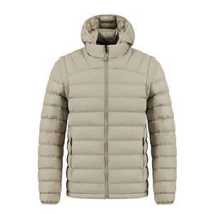Veste matelassée à capuche beige pour homme, coupe slim, coupe-vent, fermeture éclair, couleur unie, pour l'automne - Product Image 1