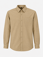Kemeja Lengan Panjang Kasual Kantor Musim Panas Bahan Katun Twill Khaki Premium dengan Cetakan Digital