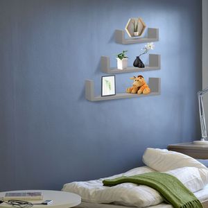 Set di 3 Mensole Galleggianti in Ferro Grigio, Scaffali da Parete per Libri e Decorazioni, Mensole Fluttuanti Montate a Muro - Product Image 1