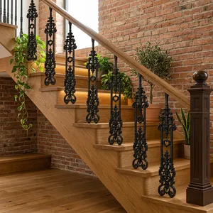 Panel de barandilla de escalera de hierro forjado ornamentado, trabejado decorativo, balaustres metálicos decorativos para renovación de escaleras interiores - Product Image 2