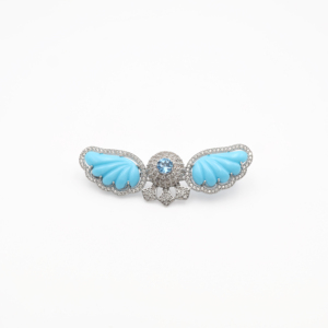 925 Sterling <b>Silver</b> Natural Blue Topaz and Turquoise <b>Brooch</b> Rhodium Plated OEM ODM Fine Jewelry - Product Image 2