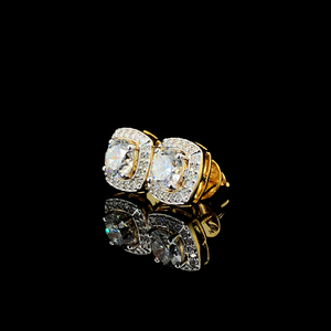 Boucles d'oreilles clous halo en or massif 9 carats plaqué rhodium avec zircone cubique, coupe brillant ronde, aspect diamant, bijoux de fiançailles unisexe - Product Image 2