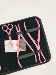 Pince à extension de cheveux professionnelle micro-anneau avec logo personnalisé bébé rose kit d'outils en acier durable ensemble Beautivia International - Product Image 3