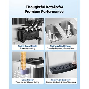 Commercial 2200W 3 Flavor Freestanding Soft Serve Ice <b>Cream</b> <b>Maker</b> 20-28L/H Yield 2 X 6L Hoppers New Condition Water Based Raw - Product Image 6