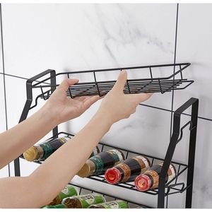Organizzatore da Cucina a Quattro Ripiani Nero, Portaspezie con Barattoli per Spezie e Bottiglie per Salse, Scaffale Portaspezie - Product Image 5