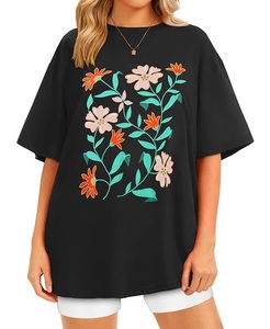 Camiseta de Mujer de Algodón 100% con Estampado de Nuevo Diseño, Manga Corta, Cuello Redondo, Hombros Caídos, Estilo Casual, de Bangladesh - Product Image 2
