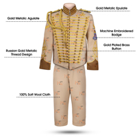 Nouvelle veste pour homme de couleur beige, style hussard impérial, uniforme de costume britannique Napoléonien, manteau doré métallisé, veste de parade vintage sur mesure