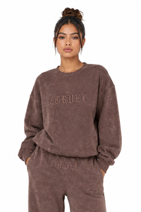 Ensemble de survêtement vintage marron pour femme avec sweat-shirt délavé à l'acide et pantalon large décontracté, logo gothique brodé personnalisé, vente en gros - Product Image 3